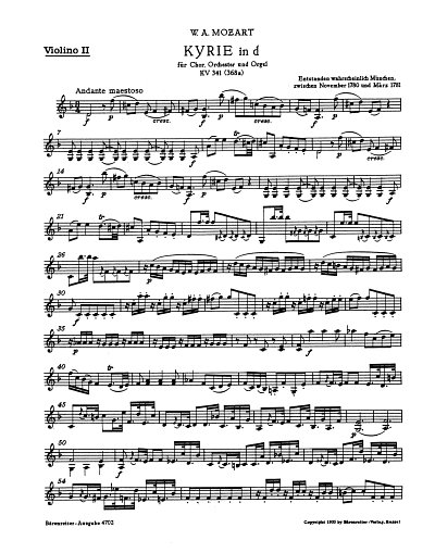 W.A. Mozart: Kyrie d-Moll KV 341 (368a), GchOrch (Vl2)