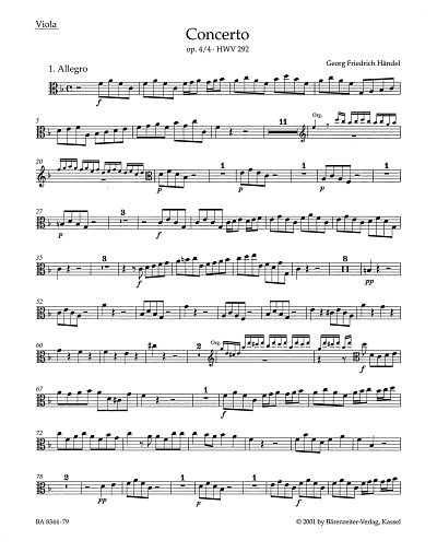 G.F. Händel: Konzert F-Dur op. 4/4 HWV 292, OrgmOrch (Vla)