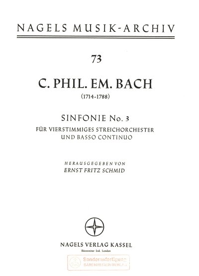 C.P.E. Bach: Sinfonie Nr. 3 C-Dur für Streich, StrBc (Part.)