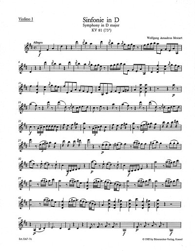 W.A. Mozart: Sinfonie Nr. 4 D-Dur KV 81 (73l), Sinfo (Vl1)