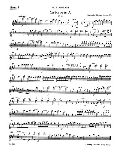 W.A. Mozart: Sinfonie Nr. 21 A-Dur KV 134