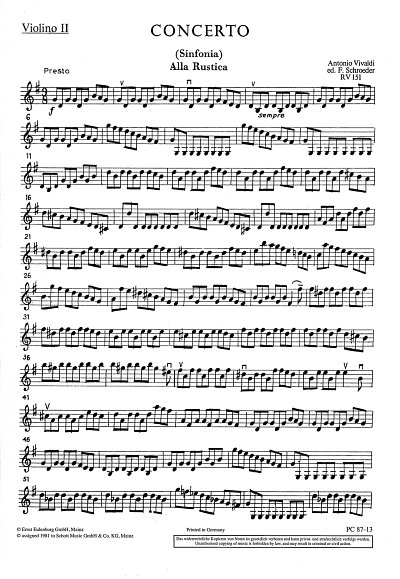 A. Vivaldi: Concerto G-Dur op. 51/4 RV 151 / P, StroBc (Vl2)