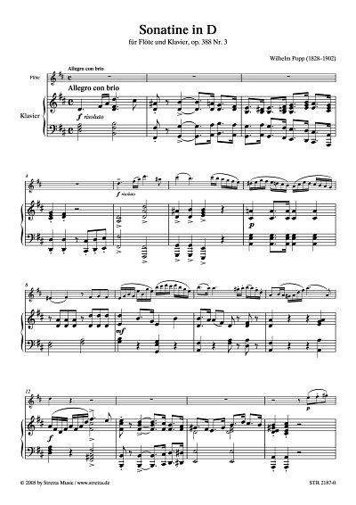 DL: W. Popp: Sonatine in D op. 388, Nr. 3 / fuer Floete und 