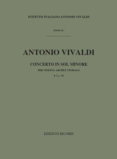 A. Vivaldi: Concerto Per Violino, Archi E BC: In Sol (Part.)