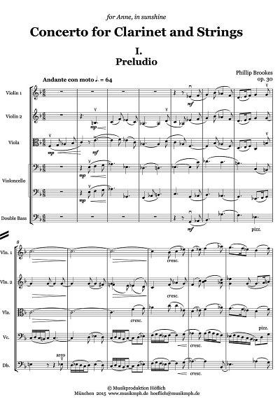 P. Brookes: Concerto for Clarinet and Stri, KlarStro (Part.)