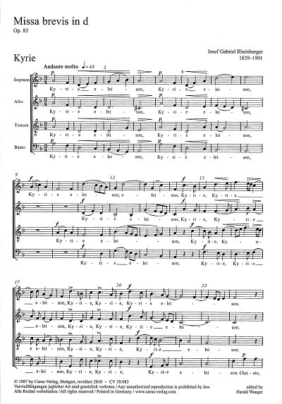 J. Rheinberger: Missa Brevis D-Moll Op 83