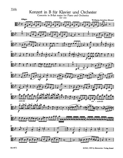 W.A. Mozart: Konzert für Klavier und Orchester Nr. 27 B-Dur KV 595