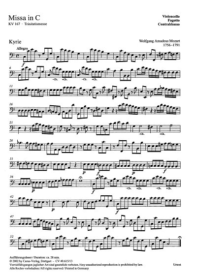 W.A. Mozart: Missa in C KV 167, GchOrch (VcFagKb)