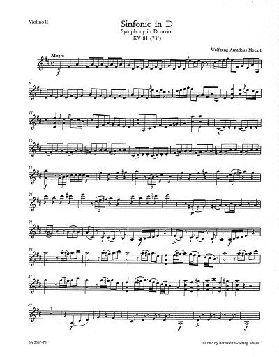 W.A. Mozart: Sinfonie Nr. 4 D-Dur KV 81 (73l), Sinfo (Vl2)