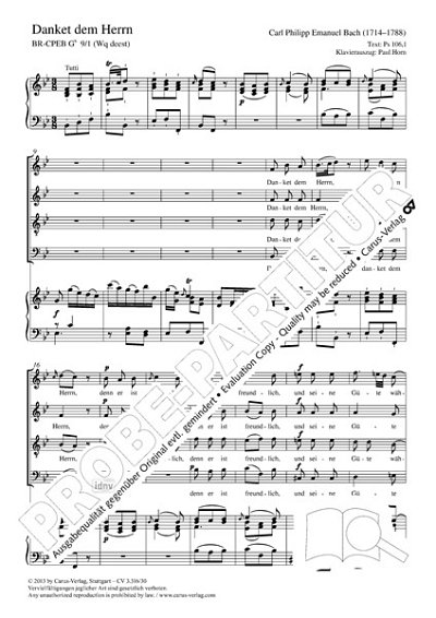 DL: C.P.E. Bach: Danket dem Herrn C-Dur BR-CPEB , GchOrg (Pa