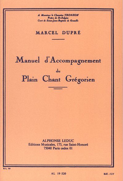 M. Dupre: Manuel d'accompagnement du plain chant gregor, Org