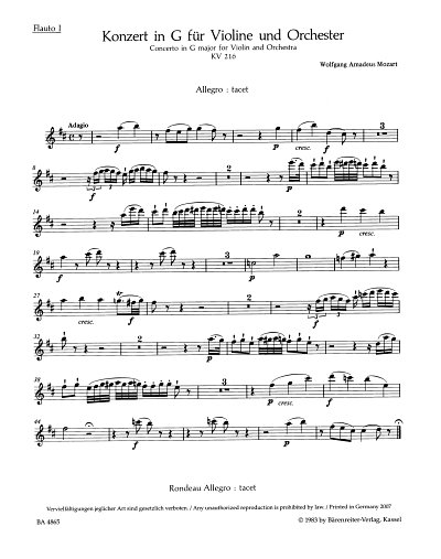 W.A. Mozart: Konzert für Violine und Orcheste, VlOrch (HARM)