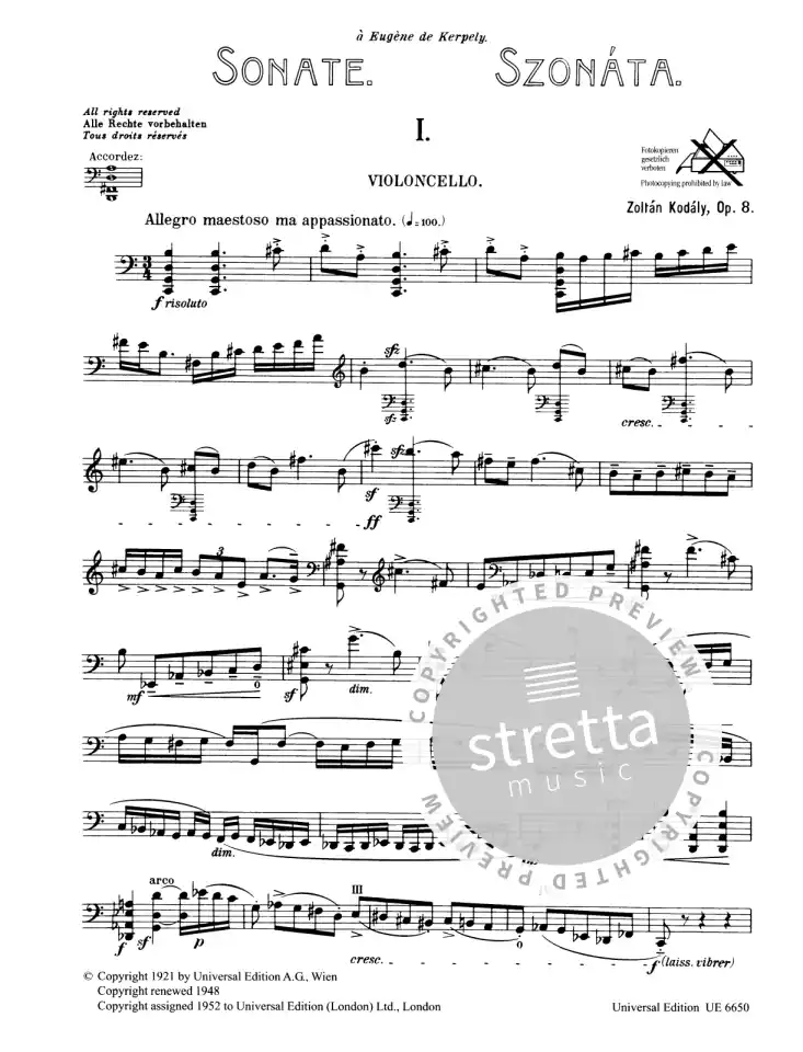 Z. Kodály: Sonate op. 8 , Vc (1)