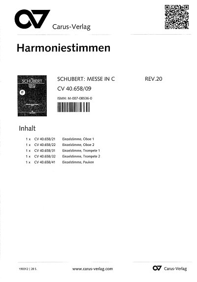 F. Schubert: Messe in C D 452, 4GesGchOrchO (HARM)