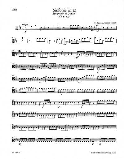 W.A. Mozart: Sinfonie Nr. 4 D-Dur KV 81 (73l), Sinfo (Vla)