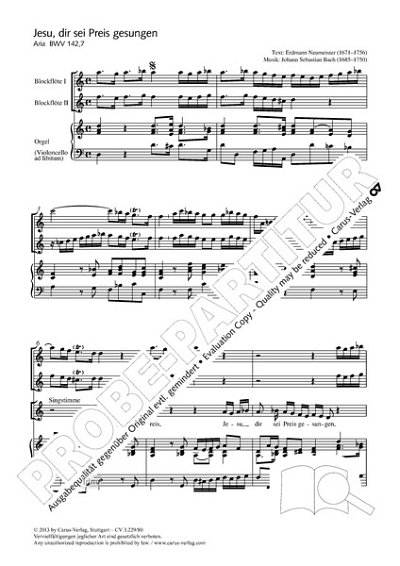 DL: J.S. Bach: Jesu, dir sei Preis gesungen (Part.)