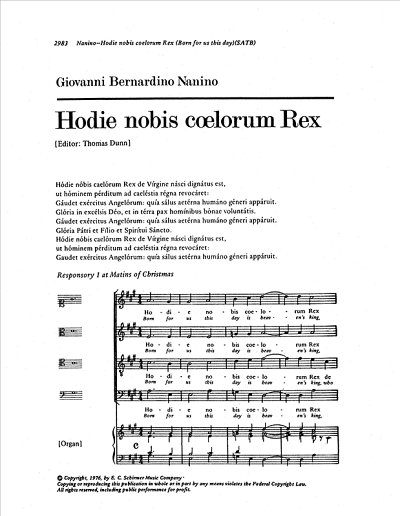 Hodie Nobis Coelorum Rex, Gch;Klav (Chpa)
