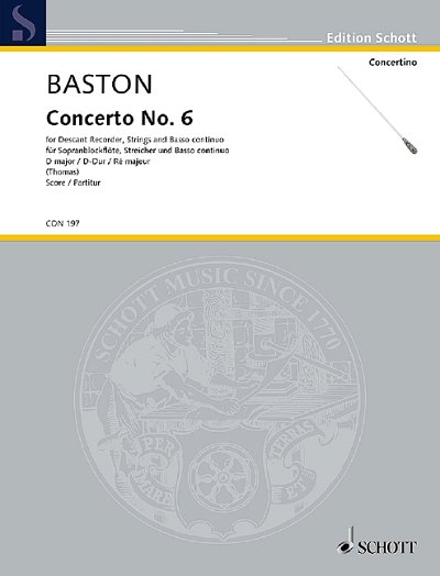 DL: J. Baston: Concerto No. 6 D-Dur, SbflStrBc (Part.)