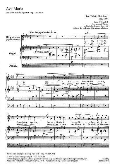 J. Rheinberger: Ave Maria op. 171 Nr. 1a; aus: Sechs Mariani