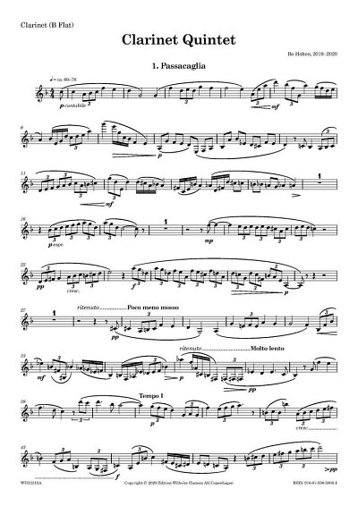 B. Holten: Clarinet Quintet
