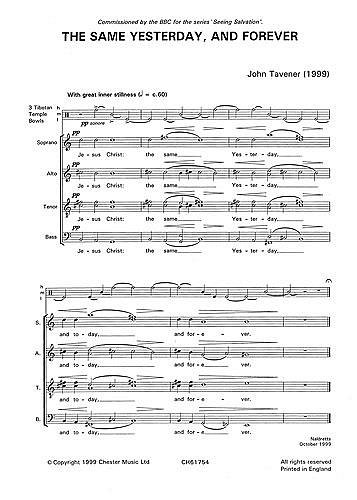 J. Tavener: The Same Yesterday, Today And Forever