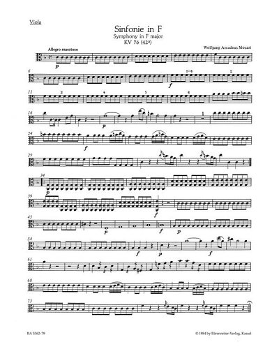 W.A. Mozart: Sinfonie F-Dur KV 76 (42a), Va
