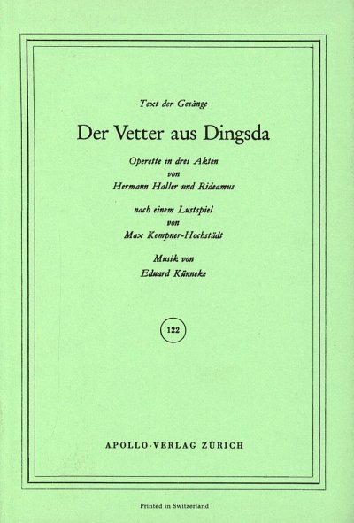 E. Künneke: Der Vetter aus Dingsda - Libretto (Txtb)