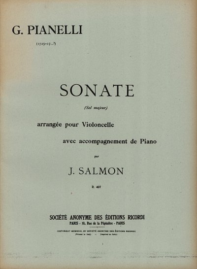 G. Pianelli: Sonate en Sol majeur, VcKlav (KlavpaSt)