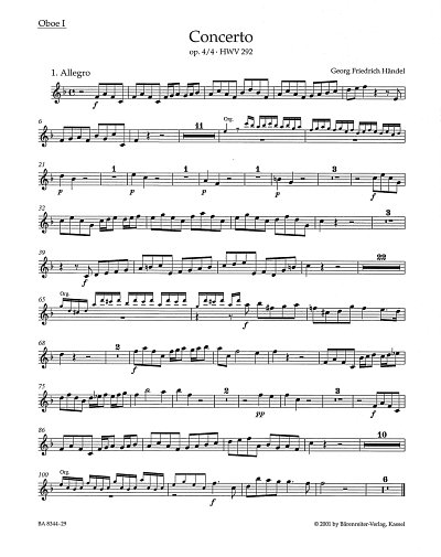 G.F. Händel: Konzert F-Dur op. 4/4 HWV 292, OrgmOrch (Ob1)