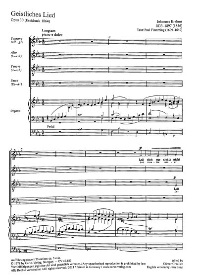 J. Brahms: Geistliches Lied Es-Dur op. 30 (1856)