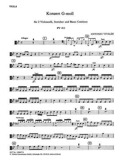 A. Vivaldi: Konzert für 2 Violoncelli g-Moll PV 41, Va (Vla)