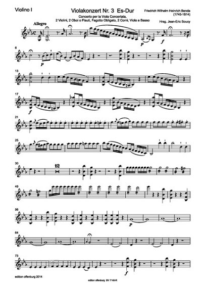F.W.H. Benda: Violakonzert Nr. 3, Es-Dur (Stsatz)