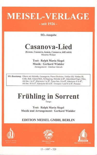 AQ: Winkler Gerhard: Casanova Lied + Fruehling In S (B-Ware)