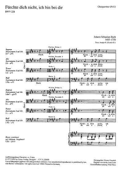 J.S. Bach: Fürchte dich nicht, ich bin bei dir A-Dur BWV 228 (1726 (?)