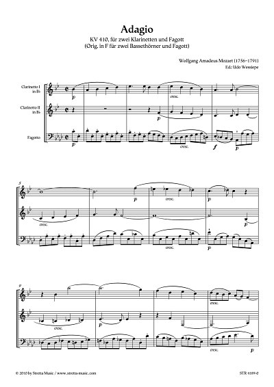 DL: W.A. Mozart: Adagio KV 410, fuer zwei Klarinetten und Fa
