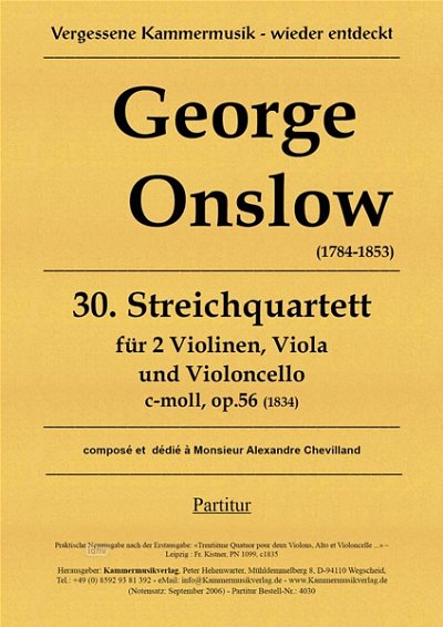 G. Onslow: Streichquartett Nr. 29 c-Moll op. 5, 4Str (Part.)