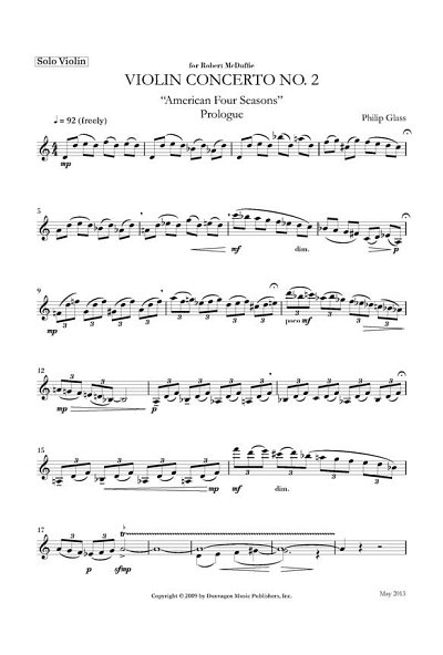 P. Glass: Violin Concerto No. 2 