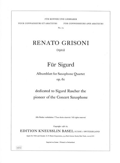 G. Renato: Für Sigurd, Albumblatt für Saxophon-Quart (Pa+St)