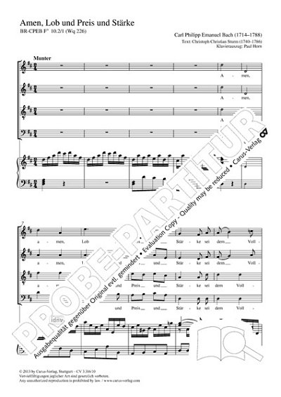 DL: C.P.E. Bach: Amen, Lob und Preis und Stärke D-Dur BR (Pa