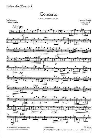 A. Vivaldi: L'Estro Armonico op. 3/6 RV 356 / PV 1  (VcKb)