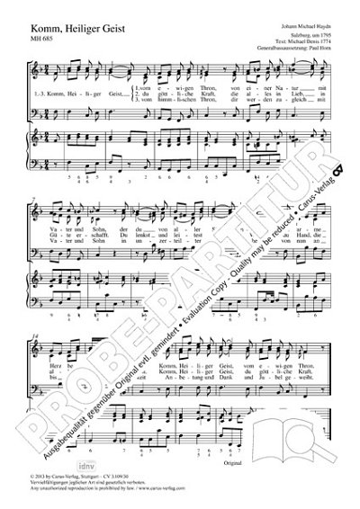 DL: M. Haydn: Komm, Heiliger Geist F-Dur MH 685 , FchOrg (Pa
