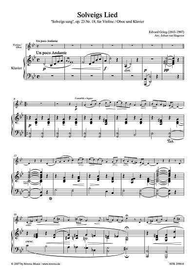 DL: E. Grieg: Solveigs Lied op. 23, Nr. 19 / bearbeitet fuer