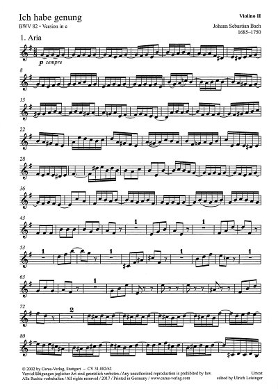 J.S. Bach: Ich habe genung BWV 82 - Versi, GesSFlStrBc (Vl2)