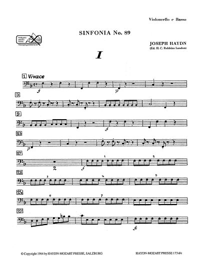 J. Haydn: Sinfonia Nr. 89 Hob. I:89, Sinfo (VcKb)