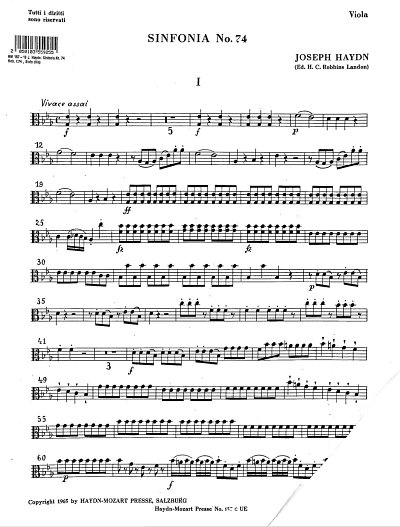 J. Haydn: Sinfonia Nr. 74 Hob. I:74 , Sinfo (Vla)