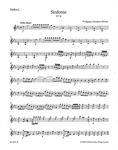 W.A. Mozart: Sinfonie Nr. 1 in Es-Dur KV 16, Sinfo (Vl1)