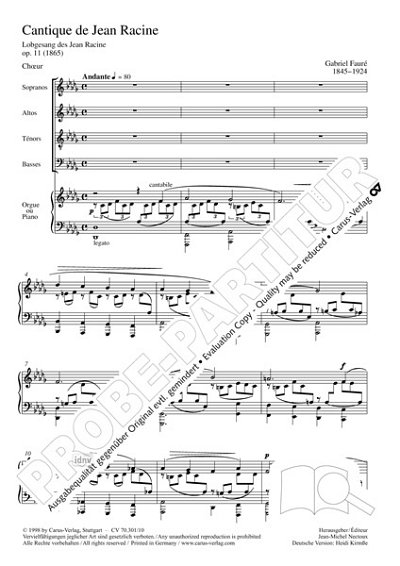 G. Fauré: Cantique de Jean Racine (Lobgesang des Jean Racine) Des-Dur op. 11 (1865)
