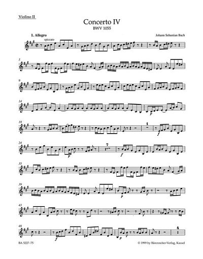 J.S. Bach: Concerto Nr. IV A-Dur BWV 1055, CembStro (Vl2)