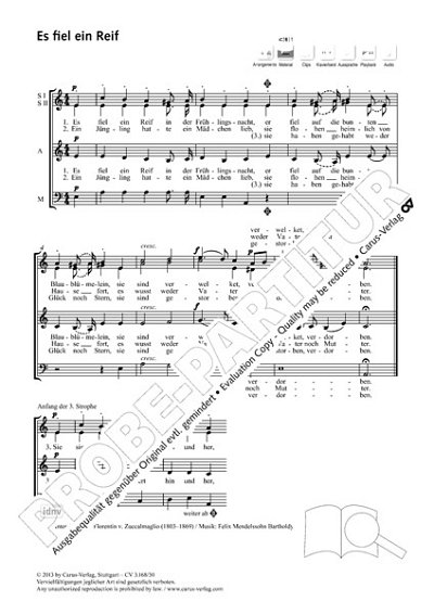 DL: F. Mendelssohn Barth: Es fiel ein Reif a-Moll , GCh4 (Pa