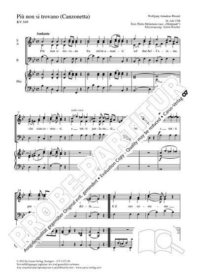 W.A. Mozart: Più non si trovano B-Dur KV 549 (1788)